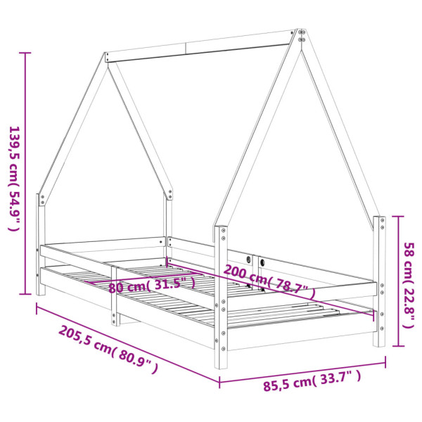 łóżko dla dzieci Biały 205.5 x 85.5 x 139.5 cm Lite drewno sosnowe vidaXL, 4052829