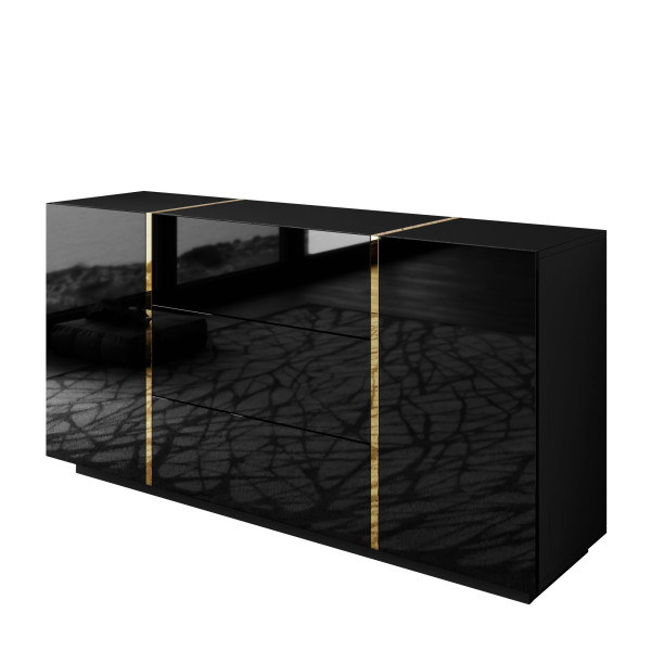 Komoda z szufladami ONYX czarny połysk 158 cm PUSH OPEN, 407846