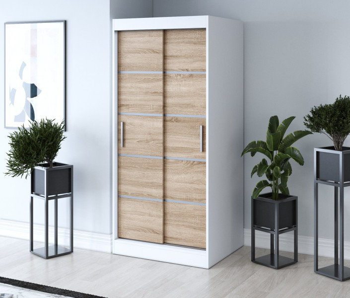 Szafa przesuwna 90x200 Nina , Biały mat / Dąb Sonoma, 4138512