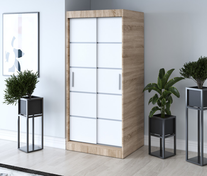 Szafa przesuwna 90x200 Nina , Dąb Sonoma / Biały mat, 4138860