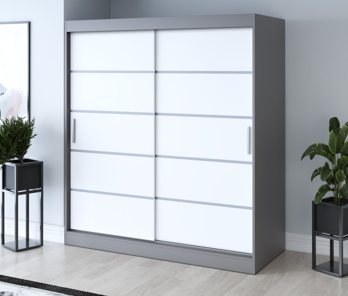 Szafa przesuwna 180x200 Nina , Antracyt mat / Biały mat, 4138992