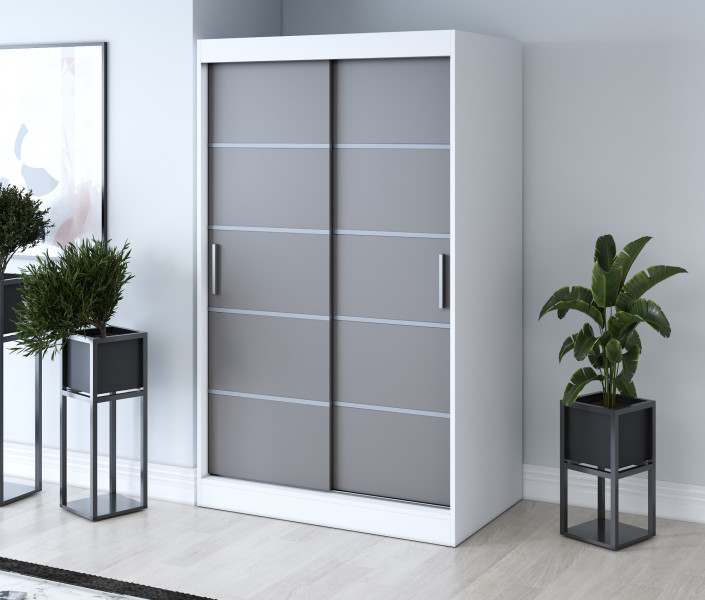 Szafa przesuwna 120x200  Nina ,  Biały mat / Antracyt mat, 4139226