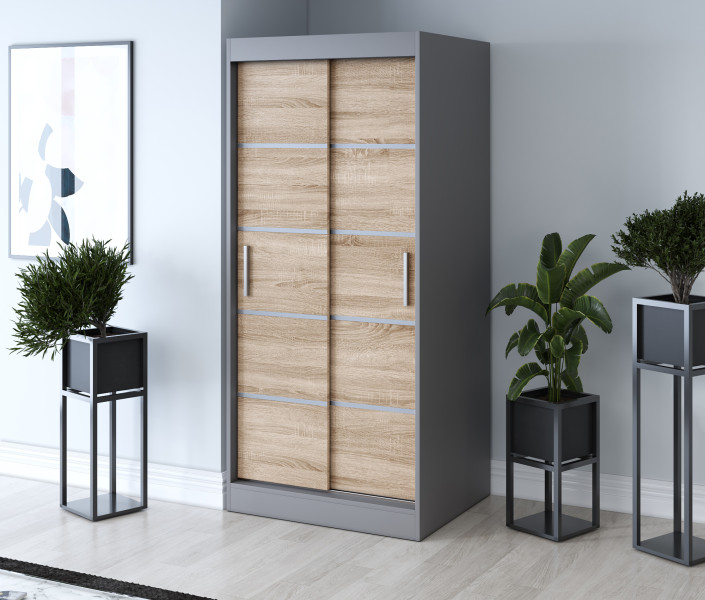 Szafa przesuwna 90x200 Nina , Antracyt mat / Dąb Sonoma, 4139262
