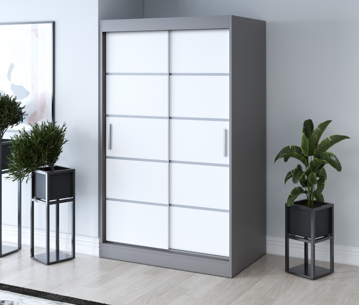 Szafa przesuwna 120x200  Nina ,  Antracyt mat /  Biały mat, 4139388