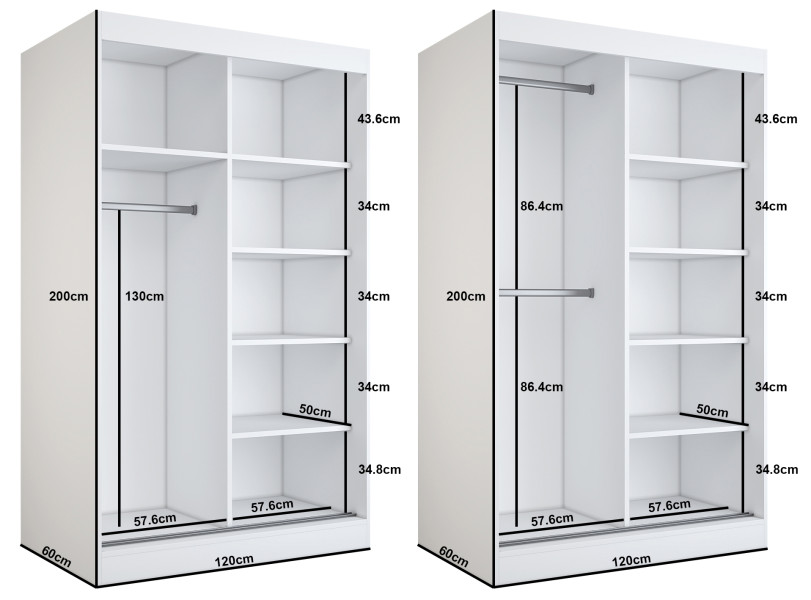 Szafa przesuwna 120x200  Nina ,  Antracyt mat /  Biały mat, 4139389