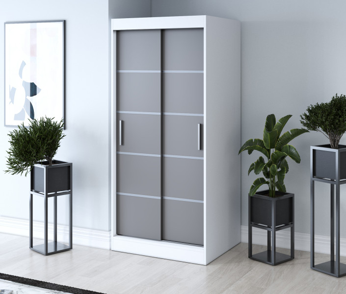 Szafa przesuwna 90x200 Nina , Biały mat / Antracyt mat, 4139496