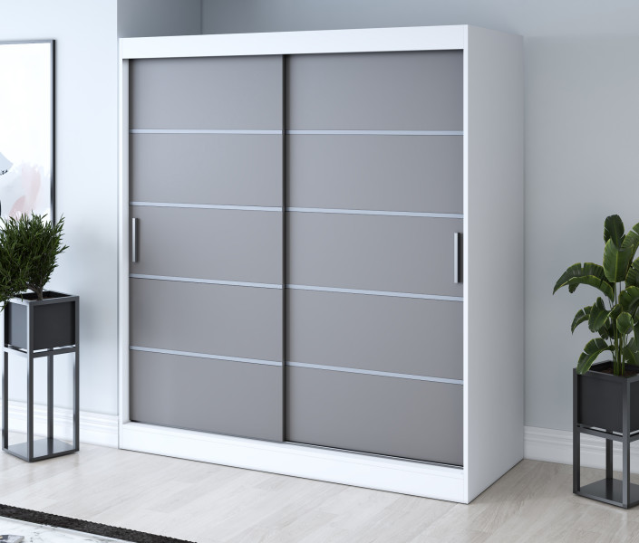 Szafa przesuwna 180x200  Nina , Biały mat / Antracyt mat, 4139867