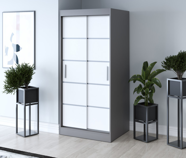 Szafa przesuwna 90x200 Nina , Antracyt Mat / Biały Mat, 4140107