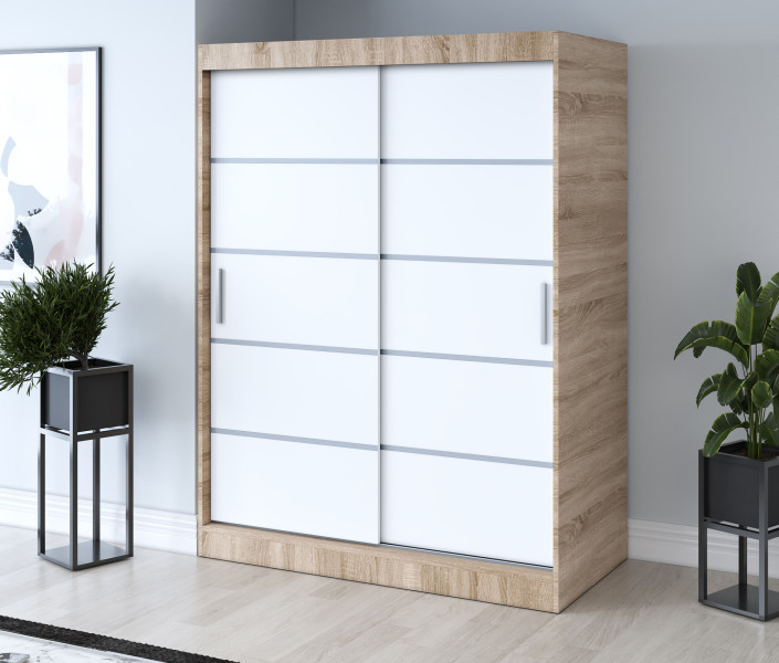 Szafa przesuwna 150x200  Nina , Dąb Sonoma / Biały mat, 4141877