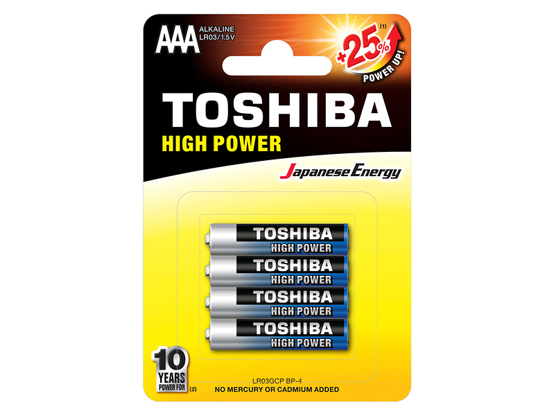 baterie alkaiczne 4 szt, high power 1,5V AAA/LR03 Toshiba, 416619