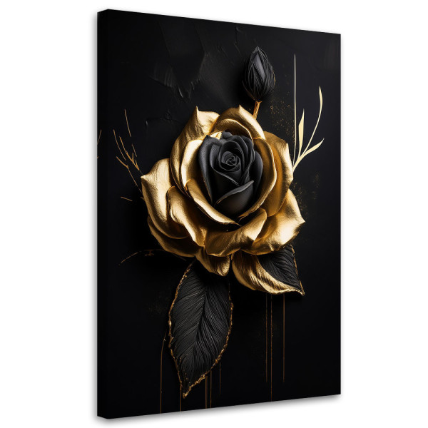 Feeby Obraz na płótnie, Złota Róża na czarnym tle 60x90, 4172960