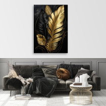 Feeby Obraz na płótnie, Liście Palmy Czarno Złote Loft 60x90