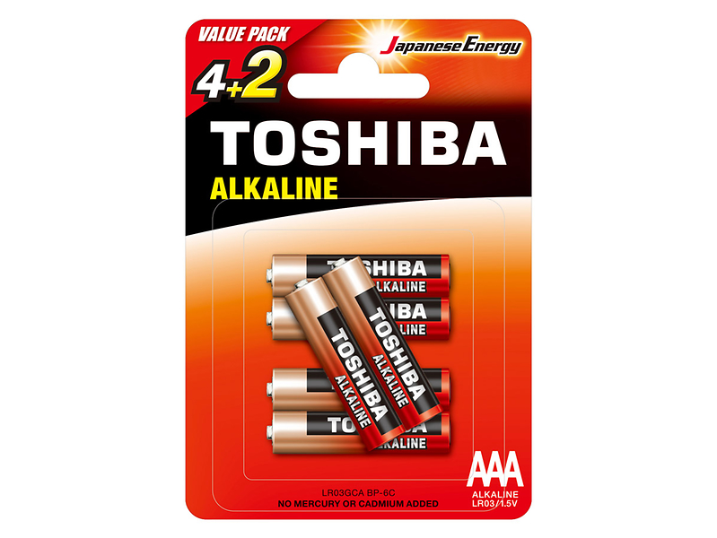 baterie alkaiczne 6 szt, red alkaline 1,5V AAA/LR03 Toshiba, 420891