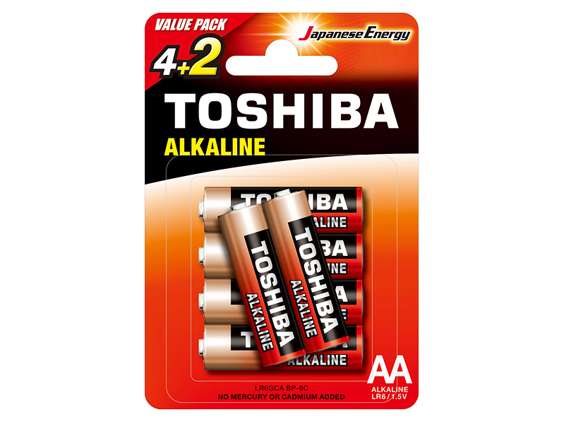 baterie alkaiczne 6 szt, red alkaline 1,5V AA/LR06 Toshiba, 420892