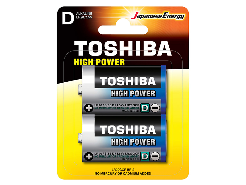 baterie alkaiczne 2 szt, high power 1,5V LR20 Toshiba, 420894