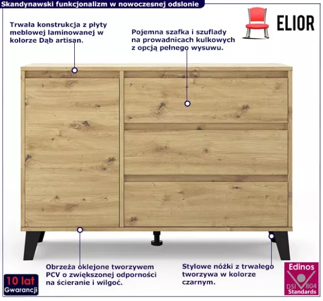 Nowoczesna komoda z szafką i szufladami dąb artisan - Xyero, 4247665