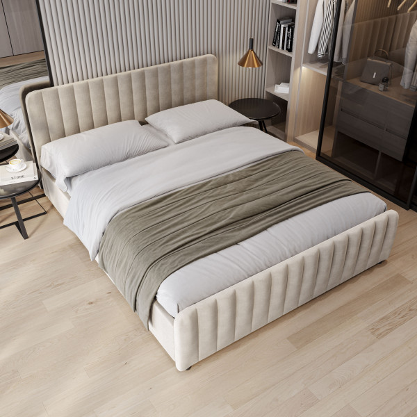 Łóżko tapicerowane z pojemnikiem SFG0160 | 180x200 | Welur | Beżowy 03, 4284596