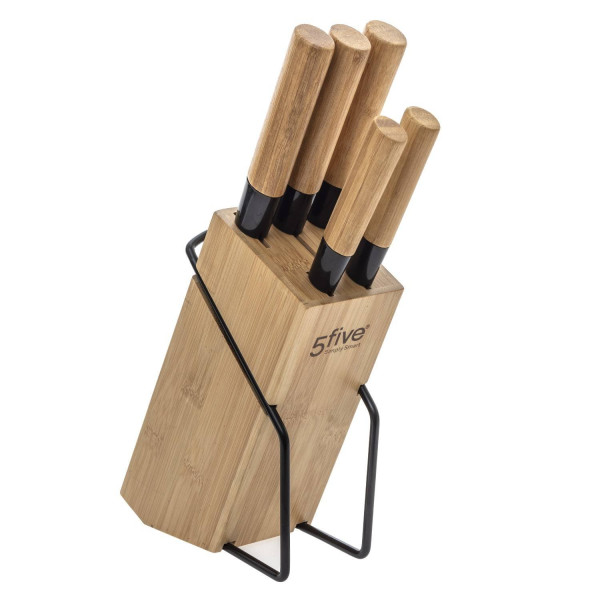 Zestaw noży kuchennych na stojaku z bambusa, 5 noży, 436366