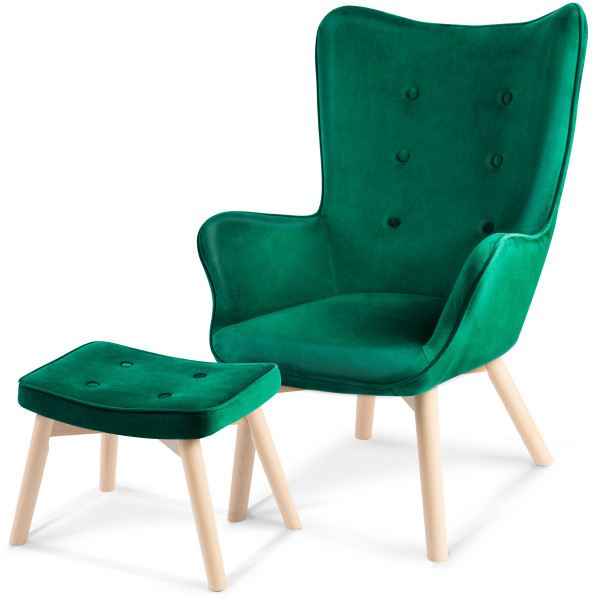 Fotel USZAK z podnóżkiem i poduszką zielony Sofotel 2046, 439859