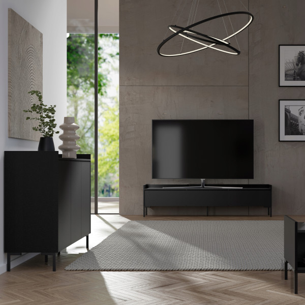 Komoda z drzwiami uchylnymi Liam 3D 150 Czarna, 4435596