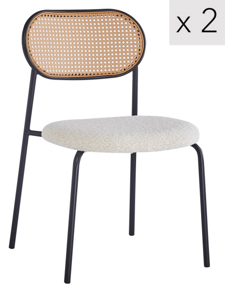 Zestaw 2 krzeseł z metalu i wikliny z białym siedziskiem., 444251