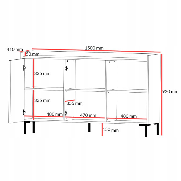 Komoda z drzwiami uchylnymi Liam 3D 150 Biała, 4487656