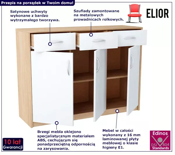 Klasyczna komoda z szufladami dąb sonoma + biały - Xyvon, 4599800