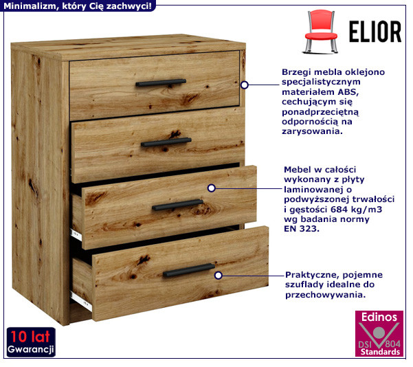 Klasyczna komoda z szufladami dąb artisan - Tireon, 4599832