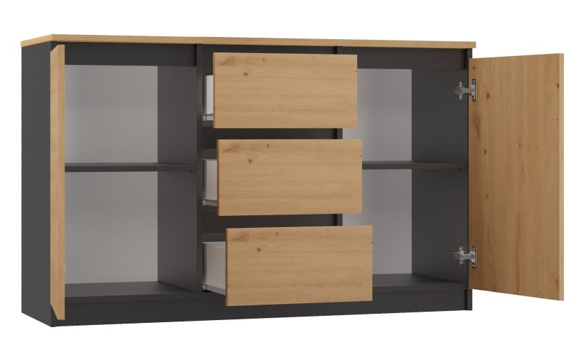 Zestaw komoda Costa 6 szuflad 3 drzwi Antracyt/Dąb Artisan, 465325