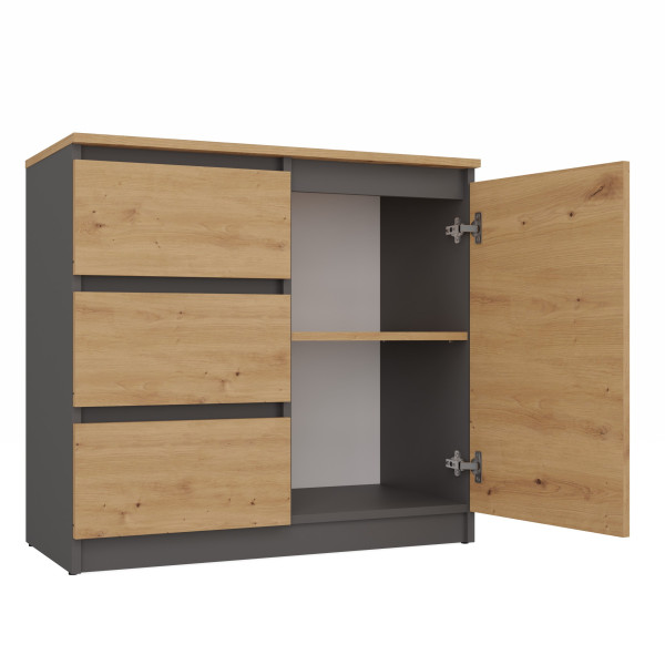 Zestaw komoda Costa 6 szuflad 3 drzwi Antracyt/Dąb Artisan, 465326