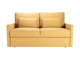 sofa dwuosobowa Amalia rozkładana z pojemnikiem tkanina żółta