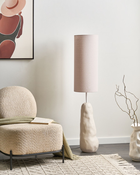 Lampa podłogowa ceramicza z abażurem jasnobeżowa, 4832606