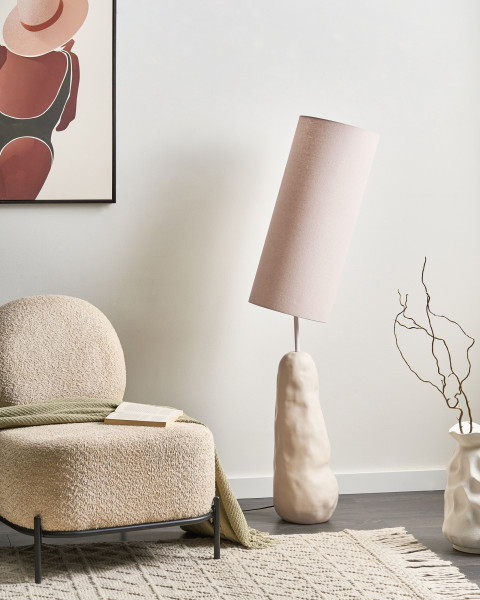 Lampa podłogowa ceramicza z abażurem jasnobeżowa, 4832607