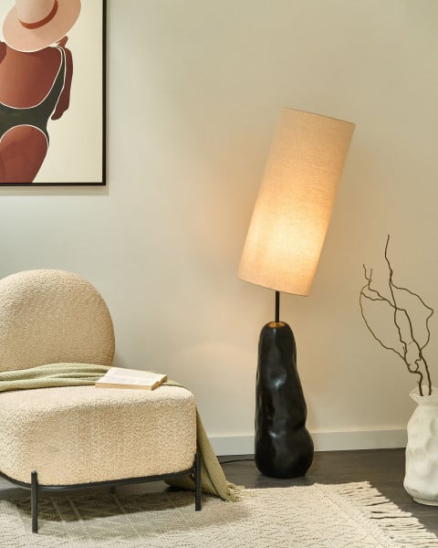 Lampa podłogowa ceramicza z abażurem czarna, 4832629