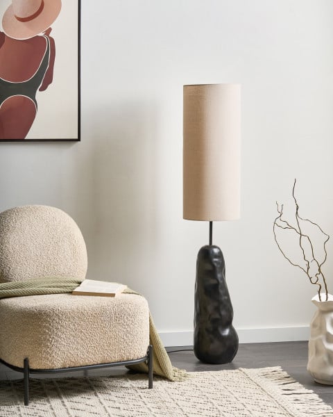 Lampa podłogowa ceramicza z abażurem czarna, 4832630