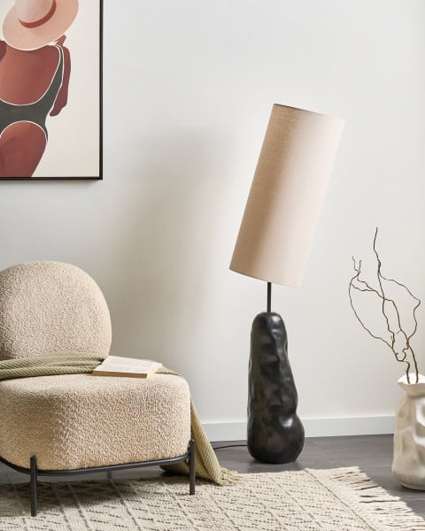 Lampa podłogowa ceramicza z abażurem czarna, 4832631