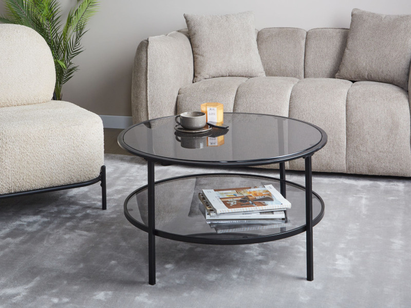 Stolik kawowy do salonu ø 80 cm szkło metal czarny, 4871844