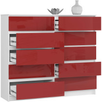 Komoda AKORD K140 Biała 138 cm Czerwony Połysk 138x40x121 cm