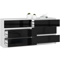Komoda AKORD K160 Biała 160 cm Czarny Połysk 160x40x77 cm