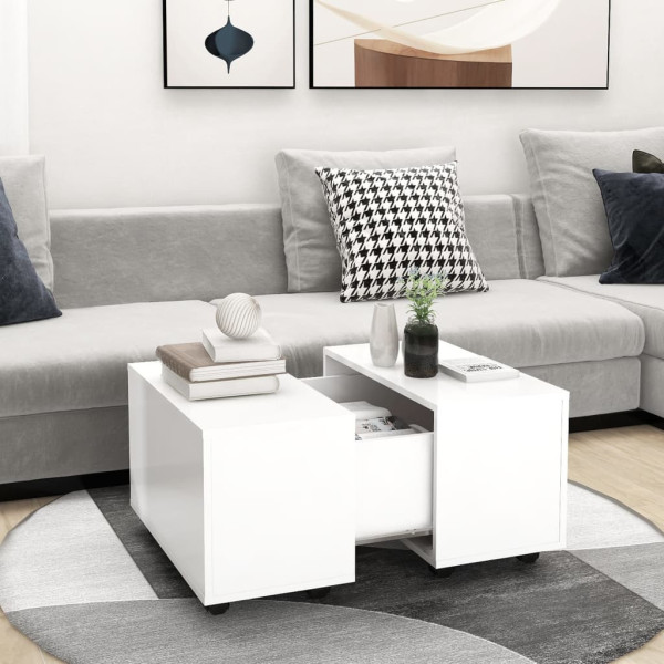 Stolik Kawowy Ława Stół Biały 60x60x38 Kółka Wewnętrzna Przegroda, 4918780