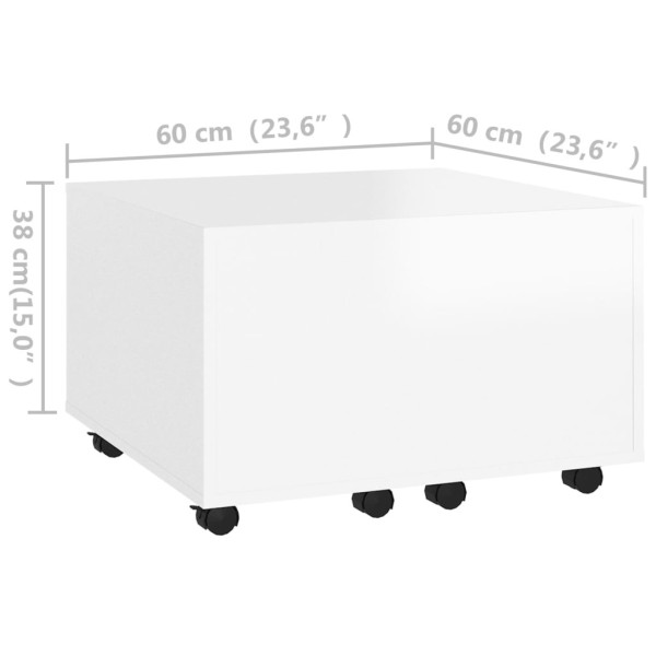 Stolik Kawowy Ława Stół Biały 60x60x38 Kółka Wewnętrzna Przegroda, 4918786