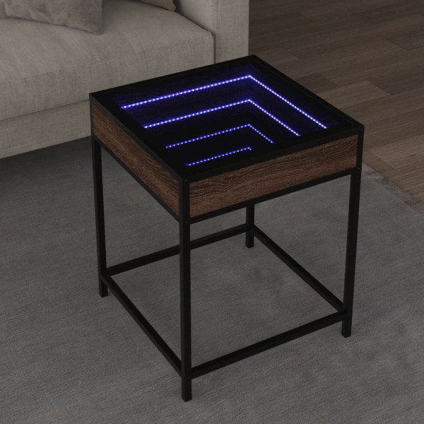 Stolik Kawowy Ława Stół Brązowy 40x40x51 Oświetlenie Led Do Salonu, 4919866
