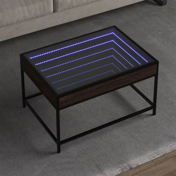 Stolik Kawowy Ława Stół Brązowy 70x50x41 Oświetlenie Led Do Salonu, 4921378