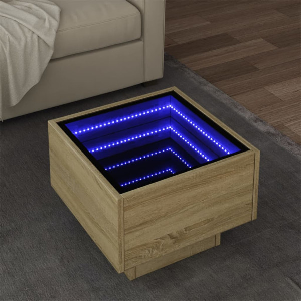 Stolik Kawowy Ława Stół Brązowy 40x40x30 Oświetlenie Led Do Salonu, 4922006