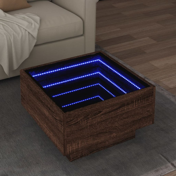 Stolik Kawowy Ława Stół Brązowy 50x50x30 Oświetlenie Led Do Salonu, 4922304