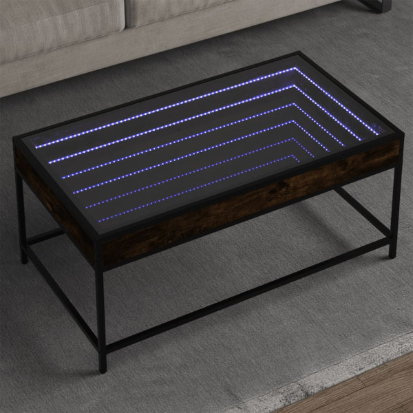 Stolik Kawowy Ława Stół Brązowy 90x50x41 Oświetlenie Led Do Salonu, 4923959