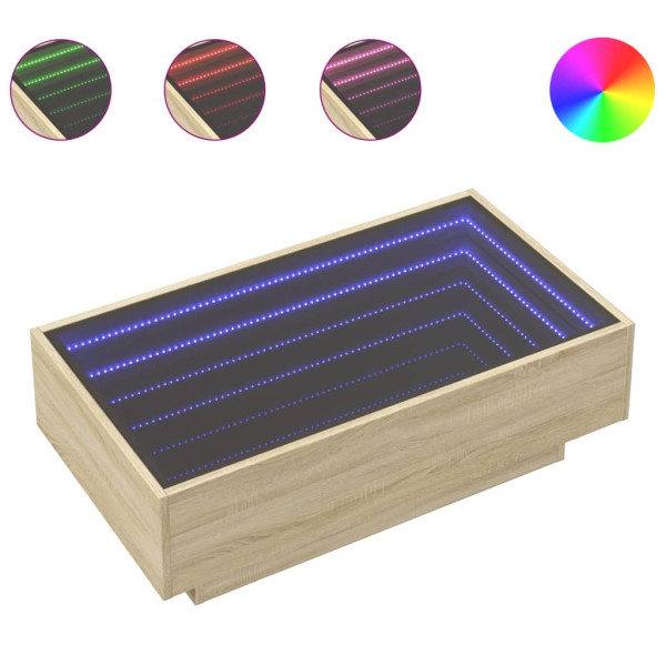 Stolik Kawowy Ława Stół Brąz 90x50x30 Oświetlenie Led Do Salonu Do Pokoju, 4924528