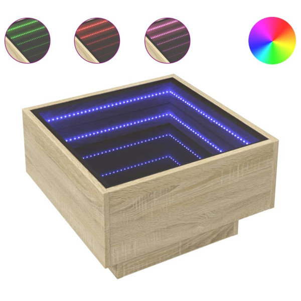 Stolik Kawowy Ława Stół Brąz 50x50x30 Oświetlenie Led Do Salonu Do Pokoju, 4926022