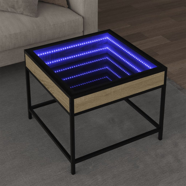 Stolik Kawowy Ława Stół Brązowy 50x50x41 Oświetlenie Led Do Salonu, 4926475
