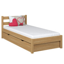 Dębowe łóżko pojedyncze z szufladą N01 90x200